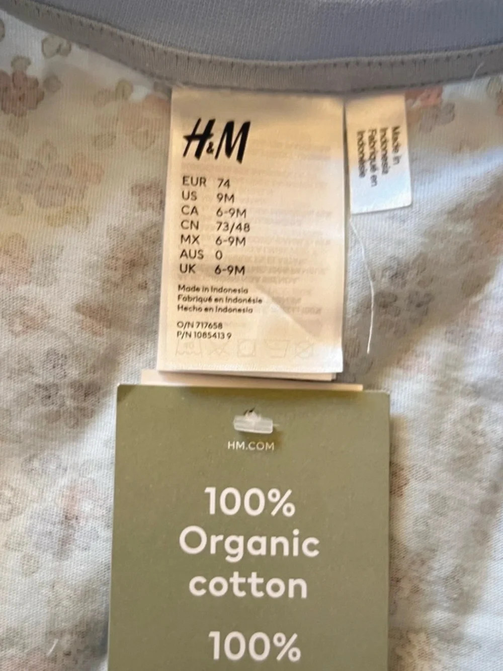 🌻3/$25 H&M Organic Cotton Floral Zip Sleeper Blue 6-9 Months NWT